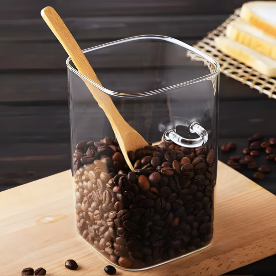 Glass Jar with Wooden Lid and Spoon Medium